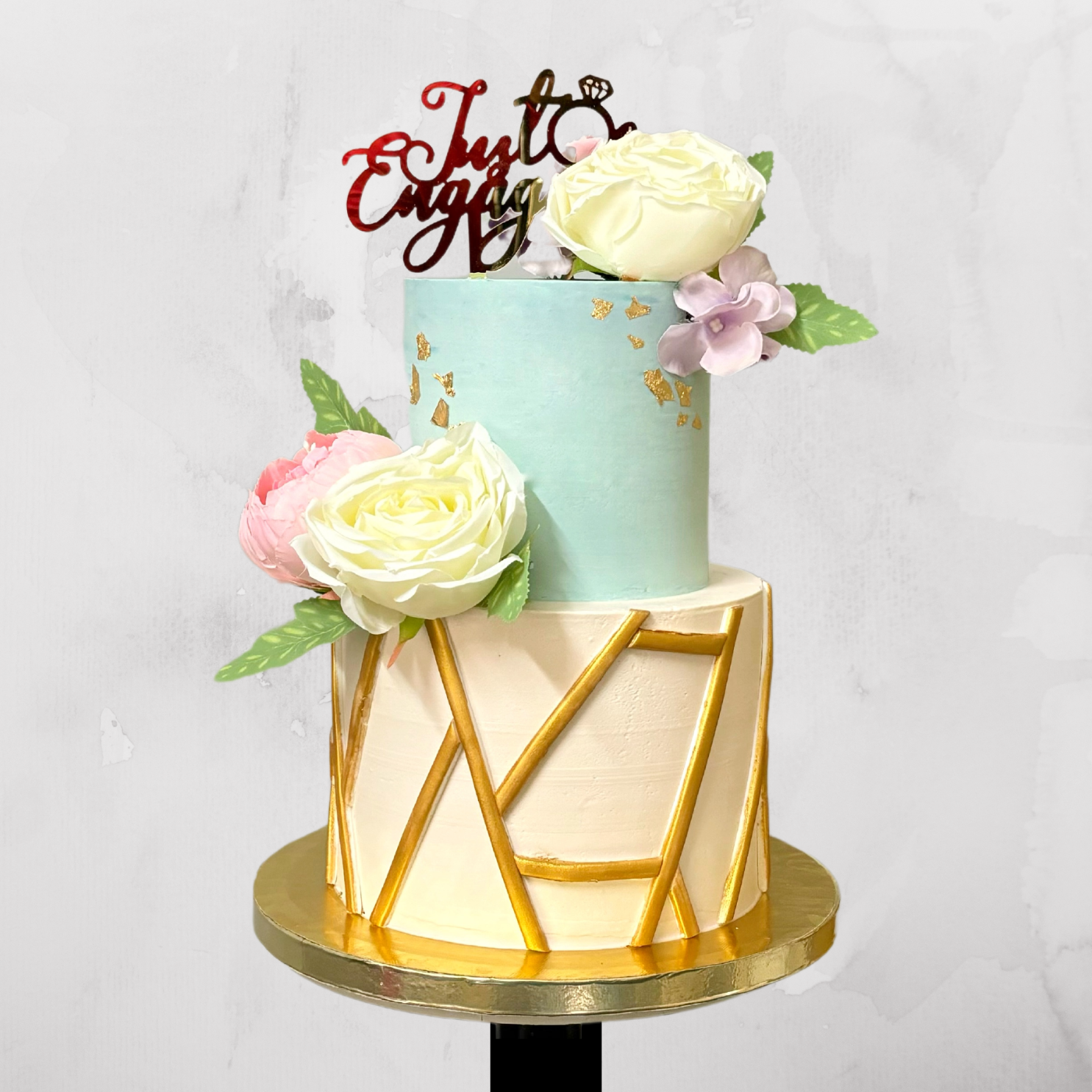 Mint & Gold Geometric Engagement Cake